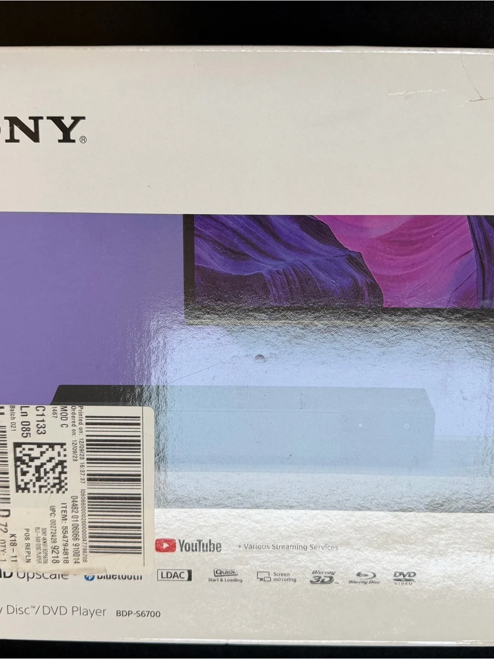 Sony BDP-S6700 Blu-Ray DVD Player Black Built-In Wi-Fi Bluetooth 4K Upscaling